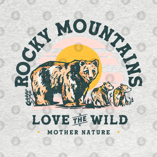 Rocky Mountains Travel Art Design Featuring A Grizzly Bear by The Whiskey Ginger